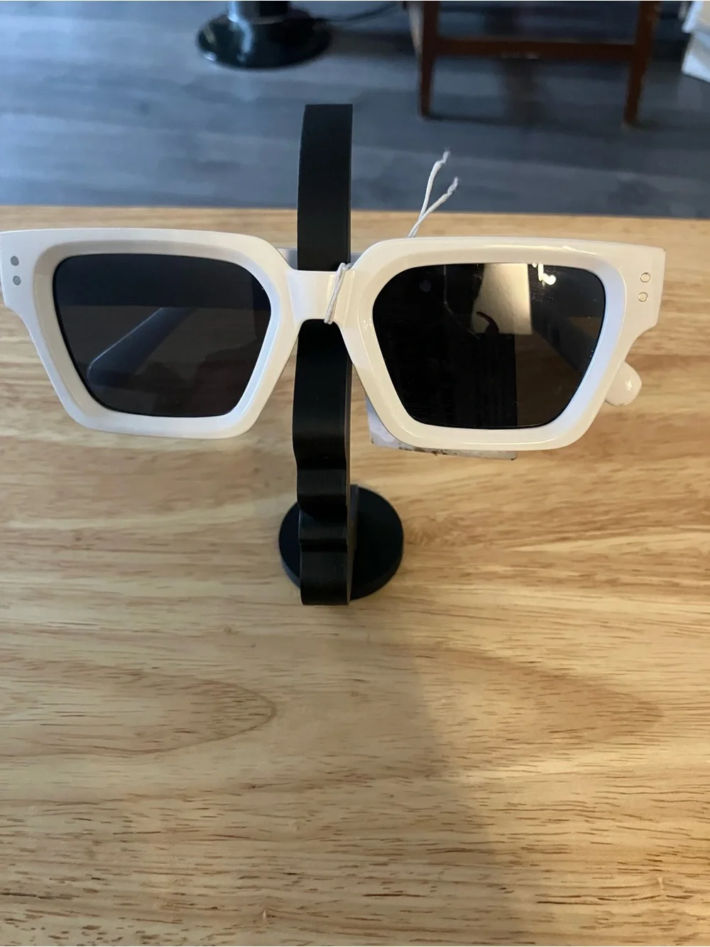 White Square Frame Women's Sunglasses - Polarized Black Lenses